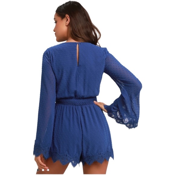 Lulu's Blue Lace Trim Jumpsuit - Picture 2 of 6